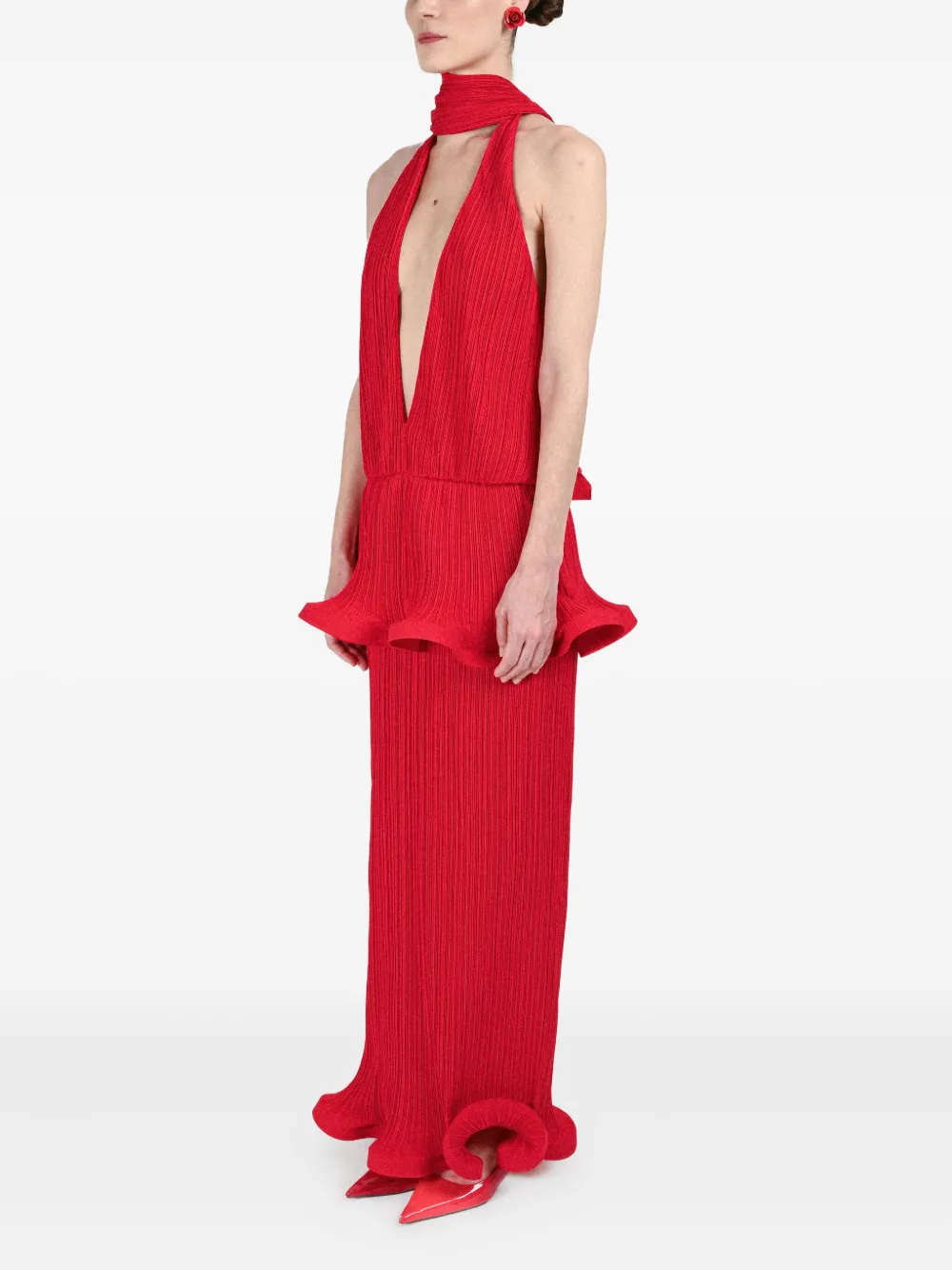 Rowen Rose Pleated Plunging-neck Dress In Red