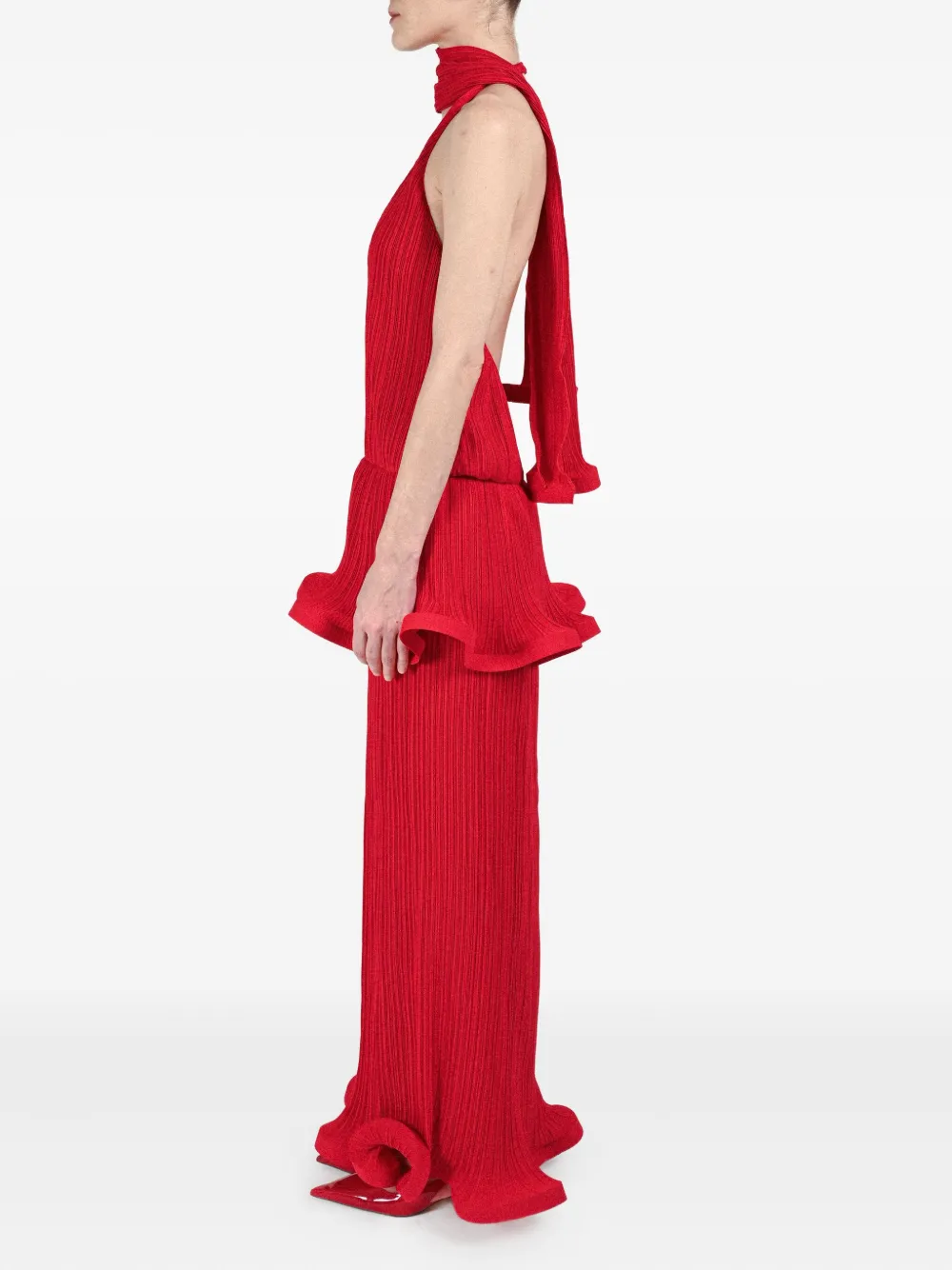 Rowen Rose Pleated Plunging-neck Dress In Red