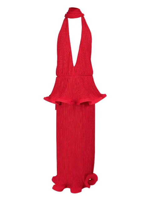 Rowen Rose pleated plunging-neck dress