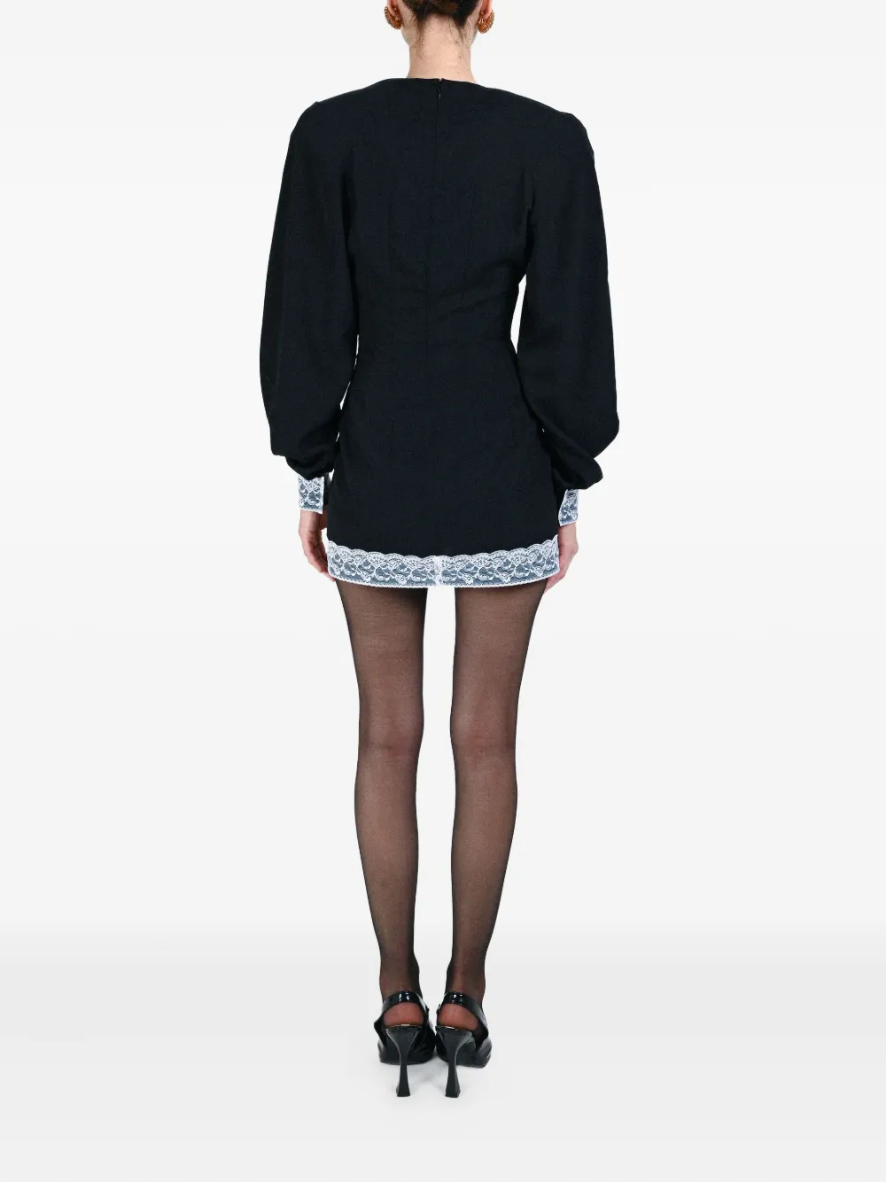Rowen Rose Lace-contrast Tie-detail Dress In Black