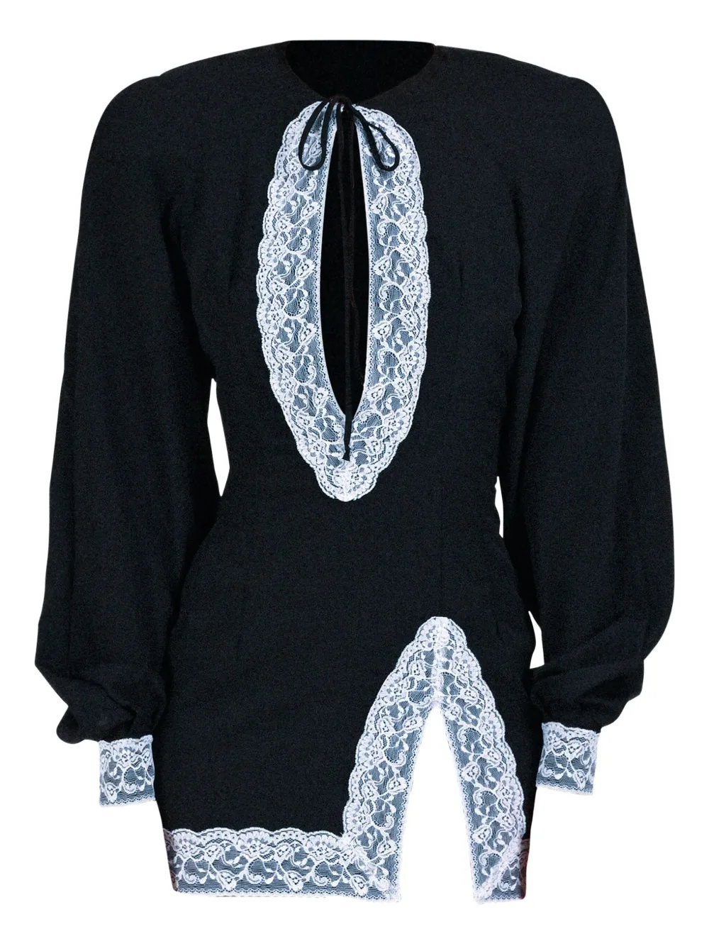 Rowen Rose Lace-contrast Tie-detail Dress In Black