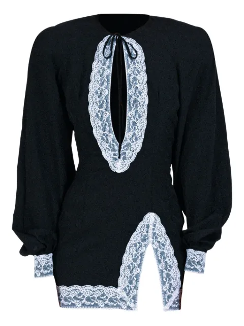 Rowen Rose lace-contrast tie-detail dress