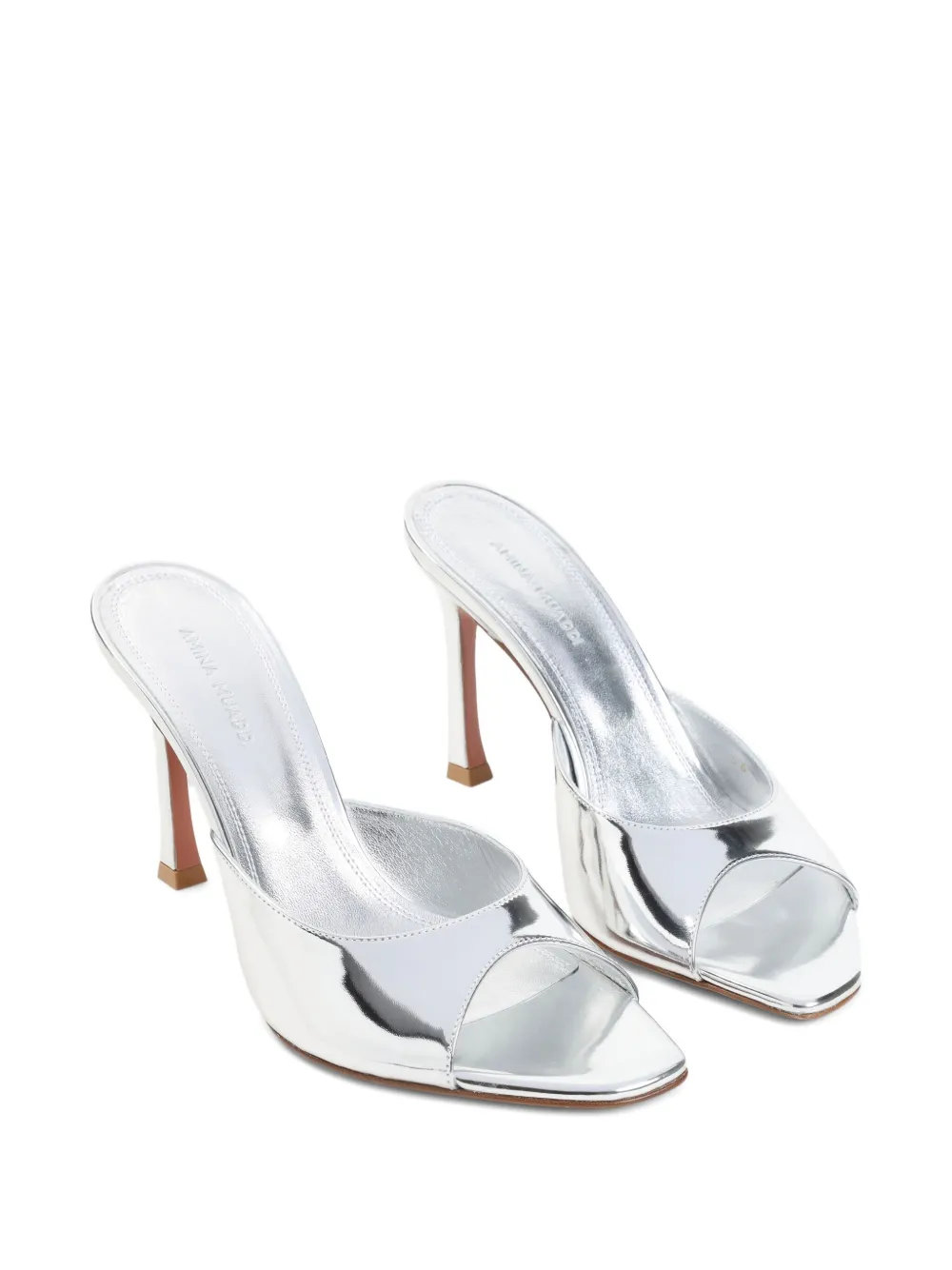 Amina Muaddi Silver Leather Alexa 95 Slippers In Silver