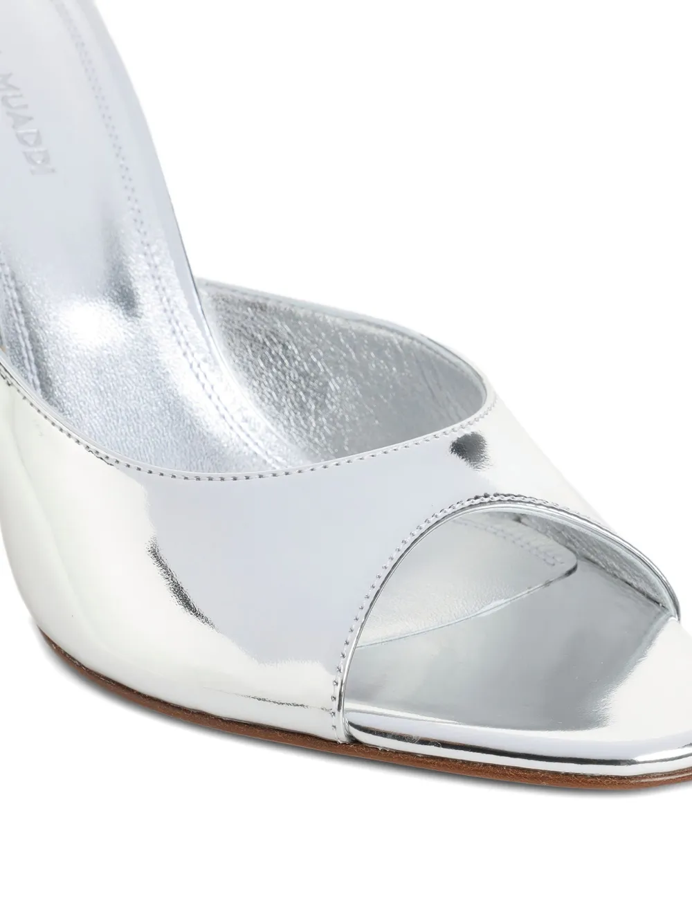 Amina Muaddi Silver Leather Alexa 95 Slippers In Silver
