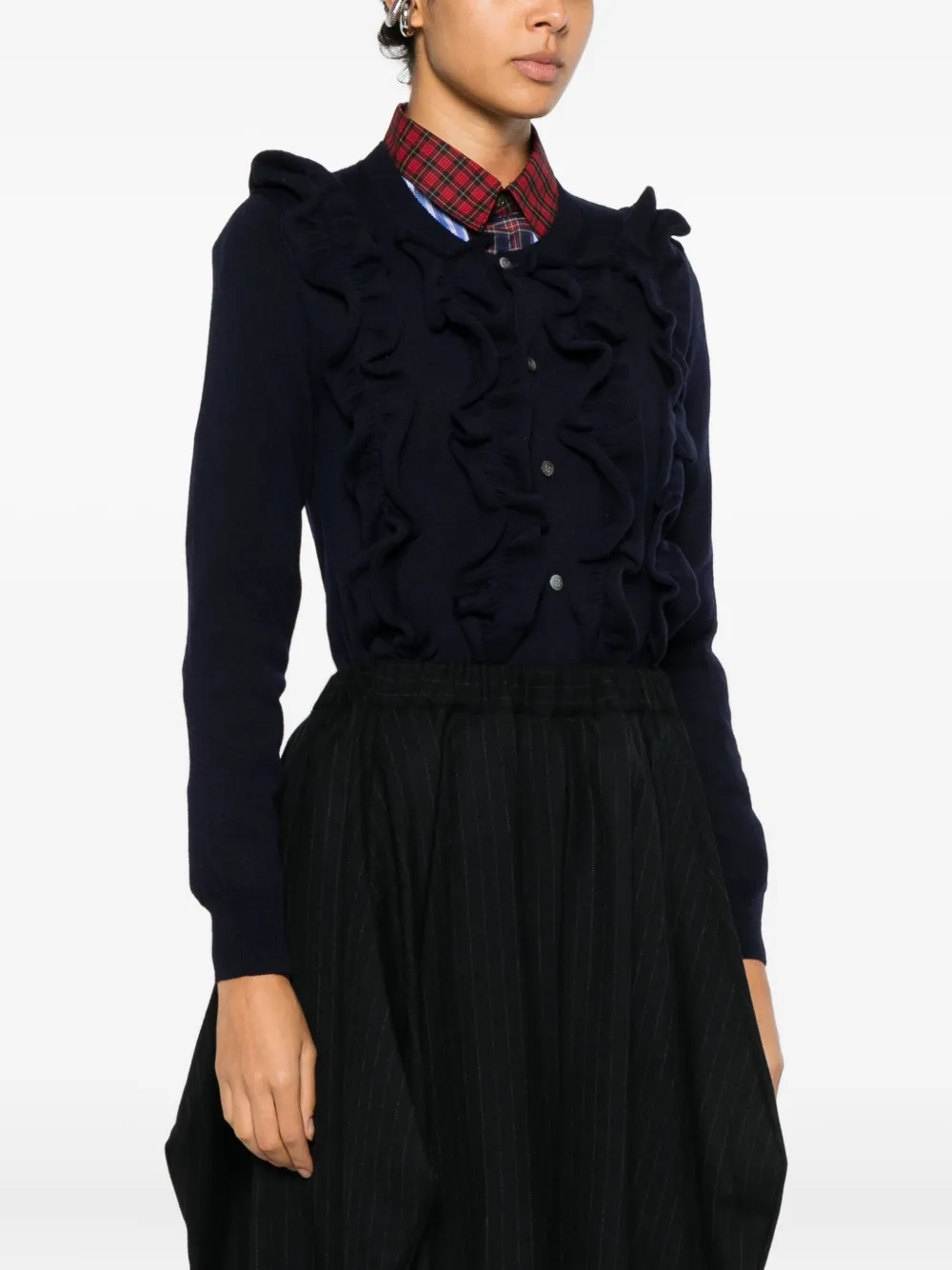 Comme Des Garçons Pinstripe Cropped Trousers In Black