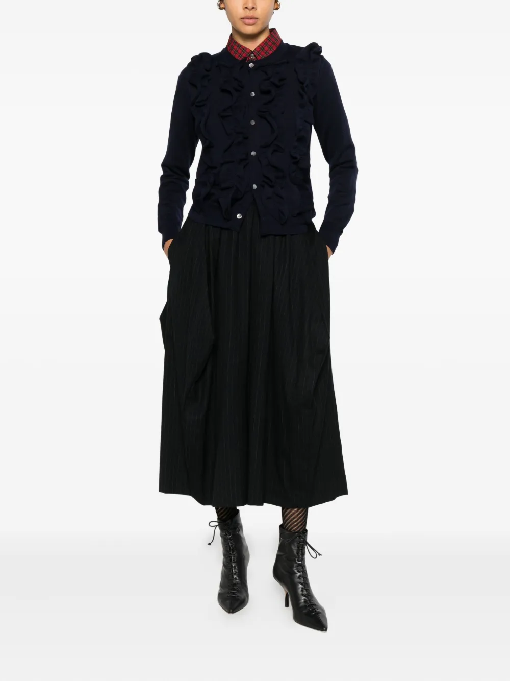 Comme Des Garçons Pinstripe Cropped Trousers In Black