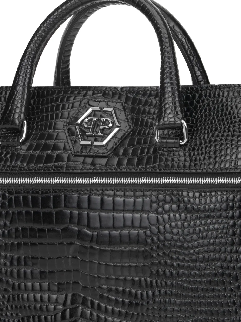 Philipp Plein Laptoptas met krokodillenprint en logopatch Zwart