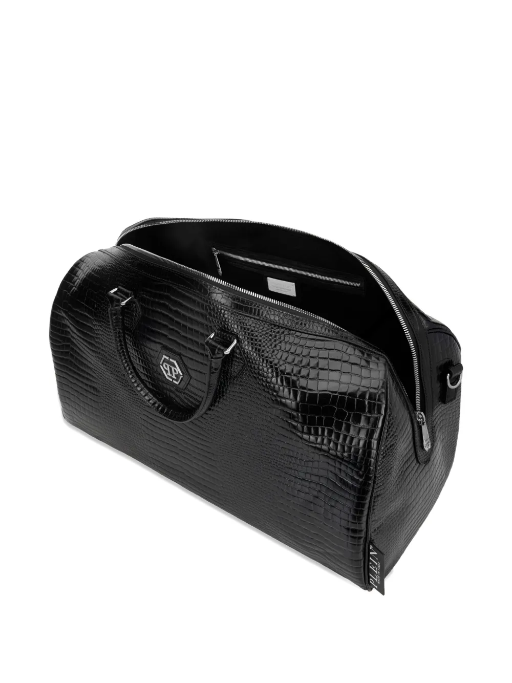 Philipp Plein Weekendtas met krokodillenprint en logo Zwart