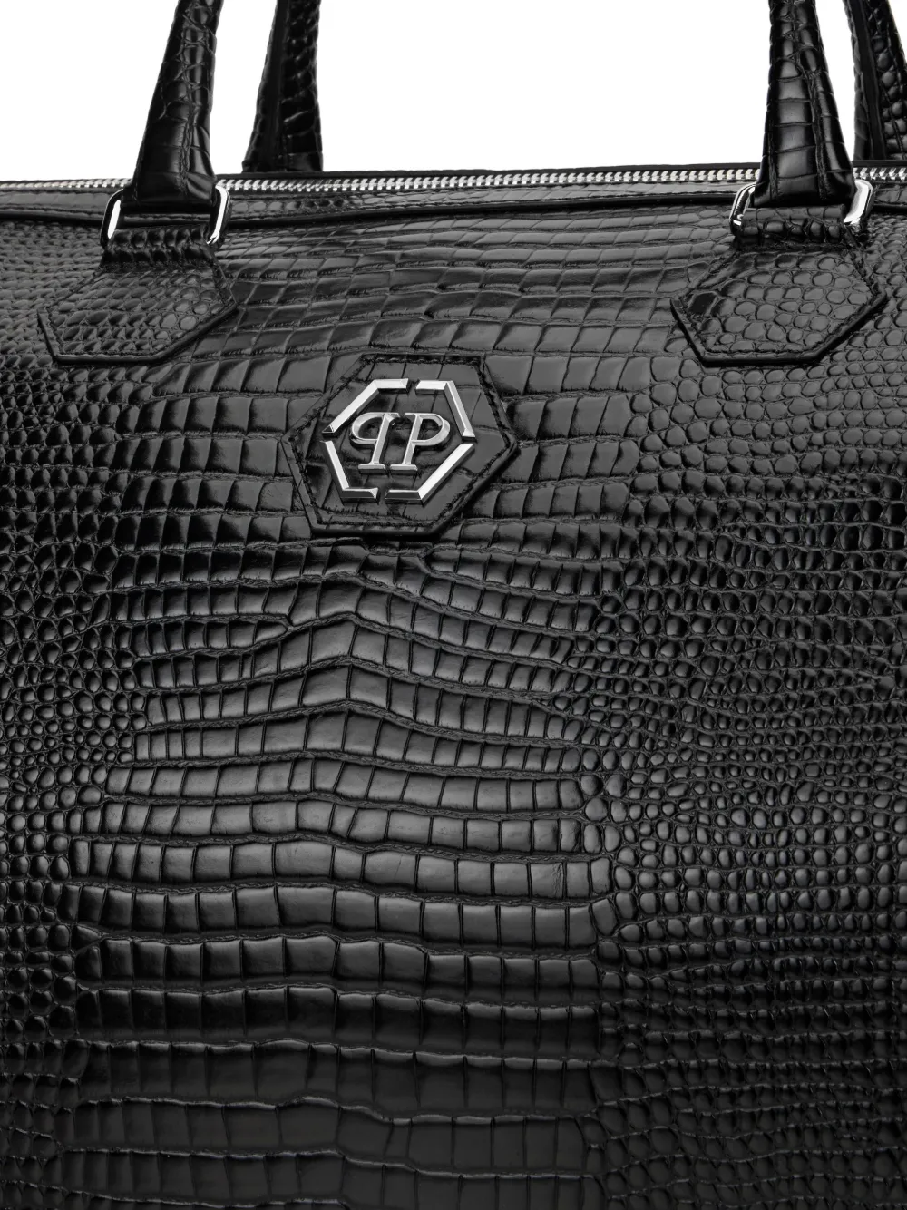 Philipp Plein Weekendtas met krokodillenprint en logo Zwart
