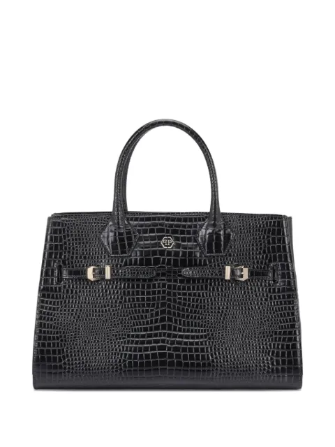 Philipp Plein sac à main effet peau de croco à logo grand format