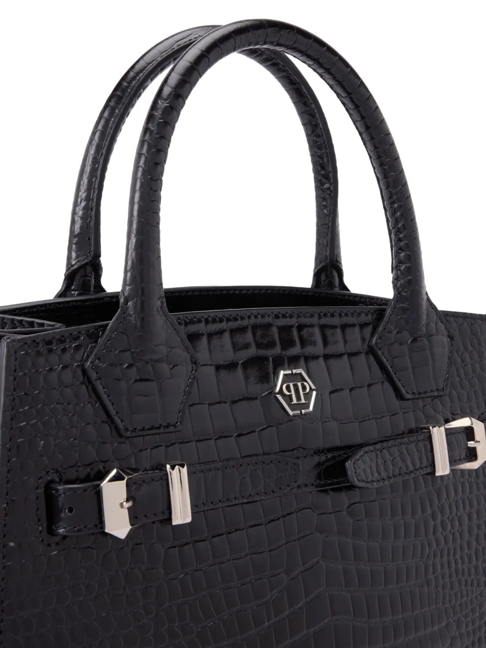 Philipp Plein Kleine shopper met krokodillen-effect en logo Zwart
