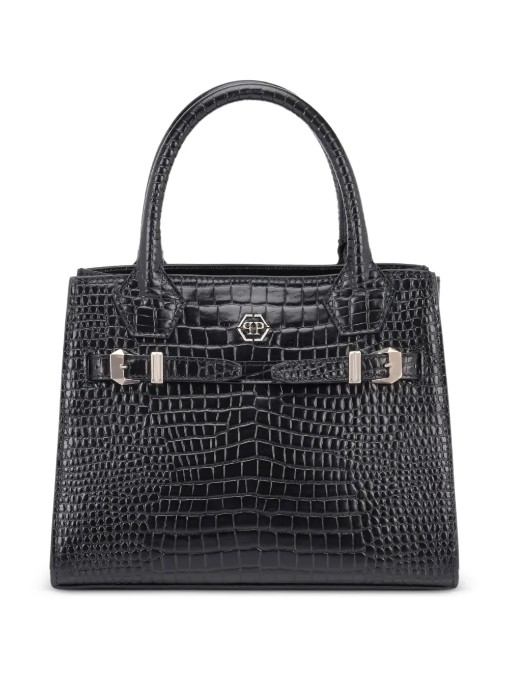 Philipp Plein Borsa tote piccola con effetto coccodrillo - Nero