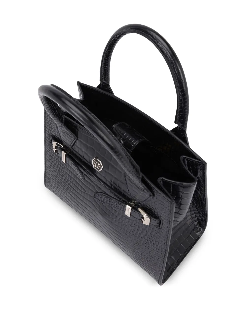 Philipp Plein Kleine shopper met krokodillen-effect en logo Zwart