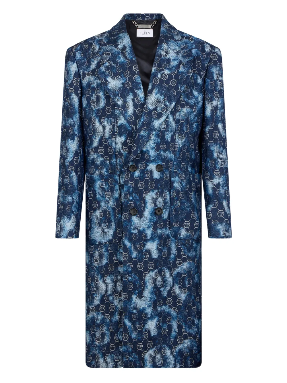 Philipp Plein jacquard double-breasted coat - Blue