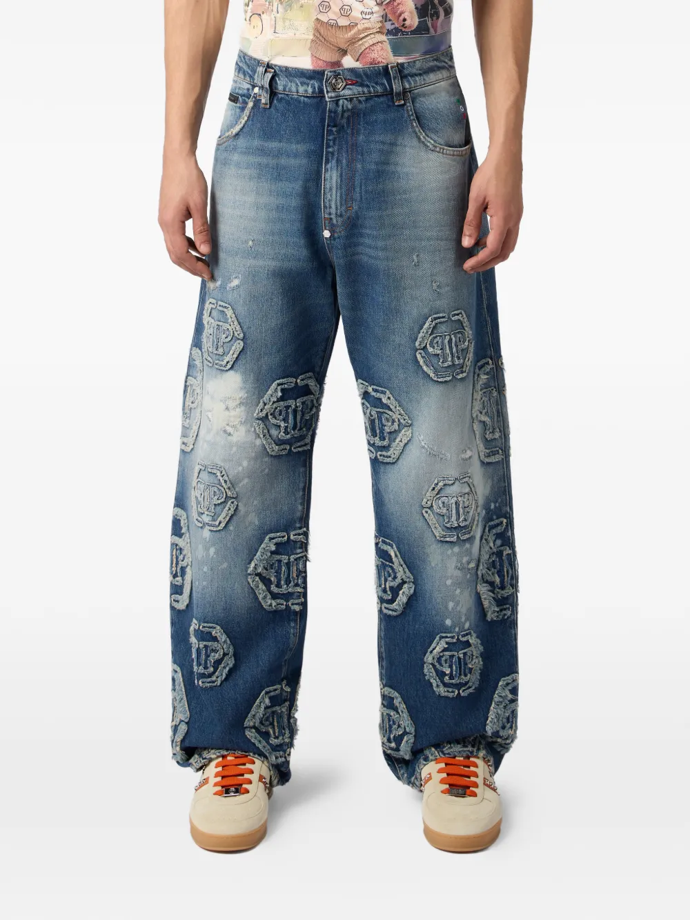 Philipp Plein Jeans met monogram Blauw