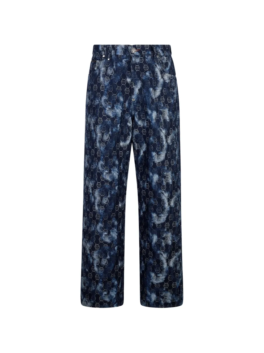 Philipp Plein monogram-pattern denim jeans - Blu