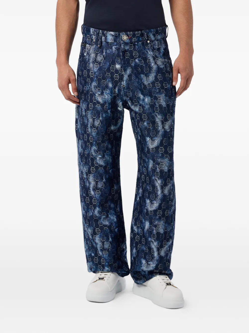  Philipp Plein Monogram-pattern Denim Jeans - Blue 
