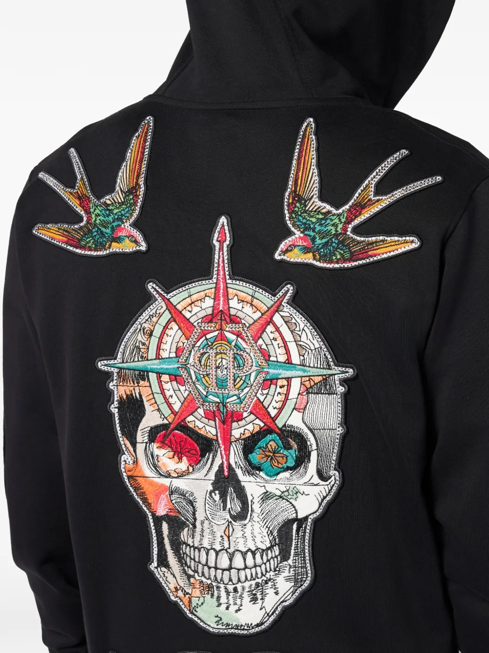 Philipp Plein Hoodie verfraaid met patch en rits Zwart