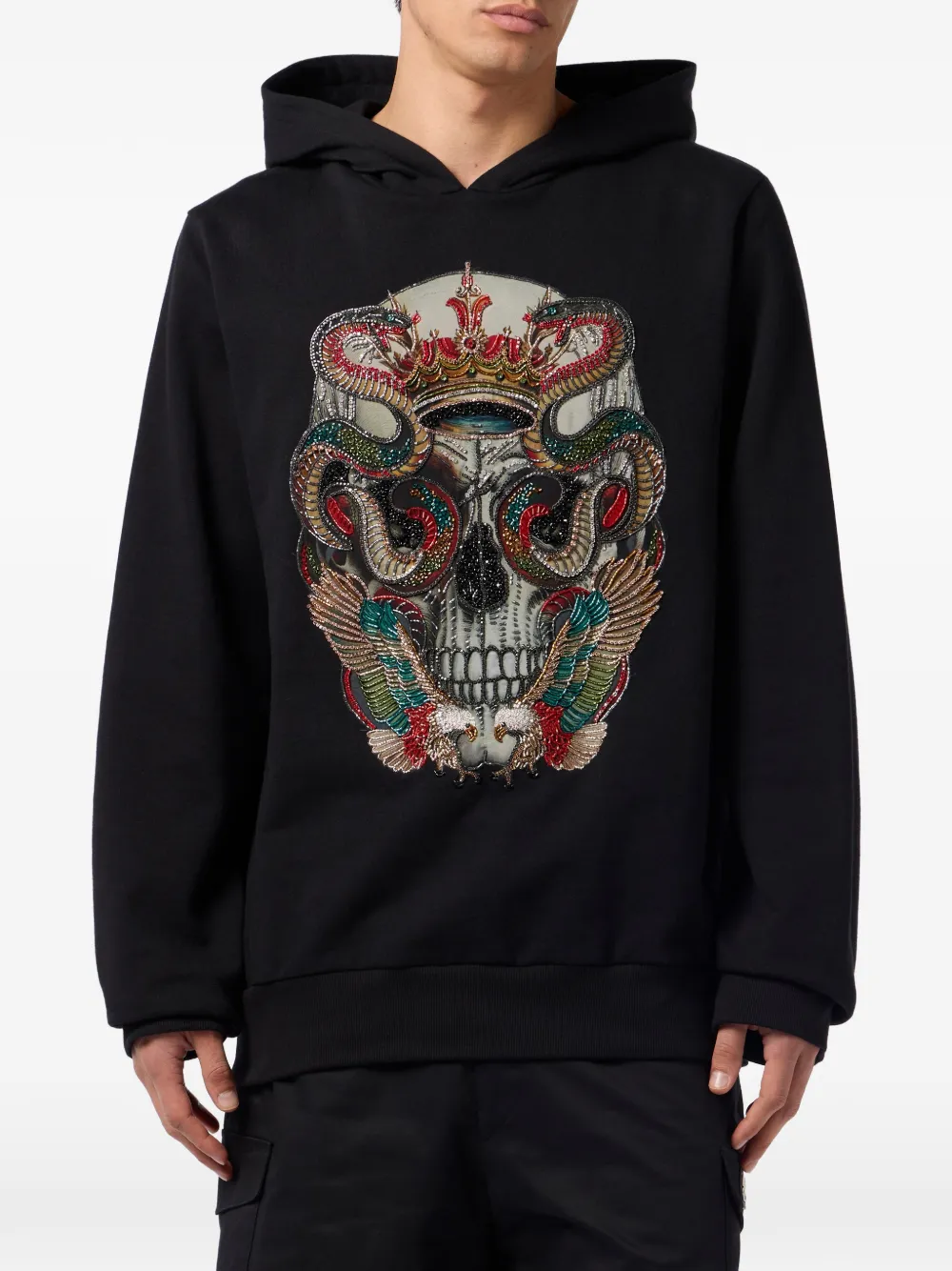 Philipp Plein Hoodie met doodskop van stras Zwart