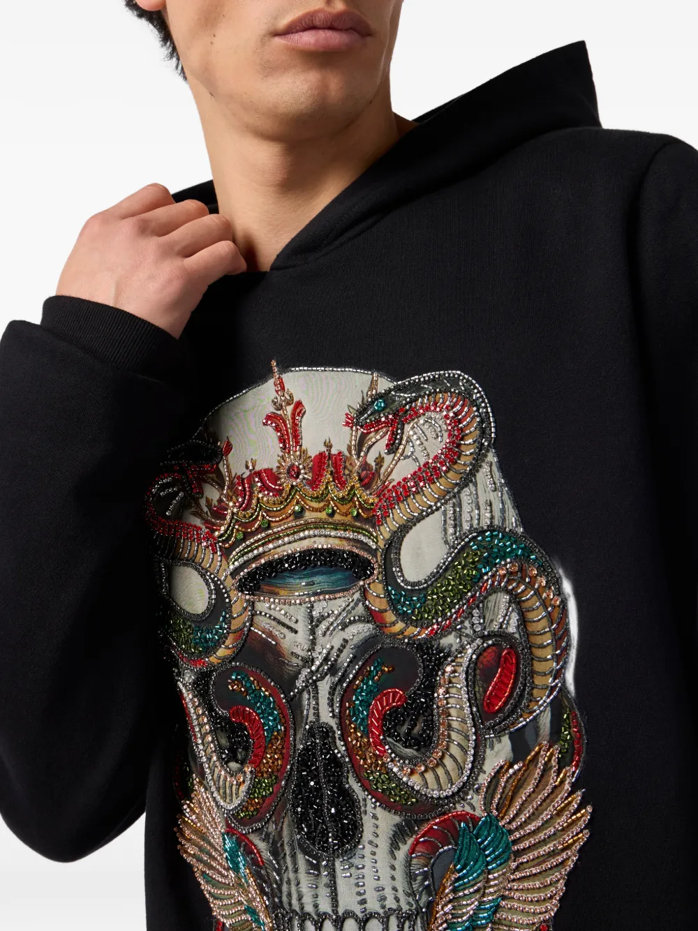 Philipp Plein Hoodie met doodskop van stras Zwart