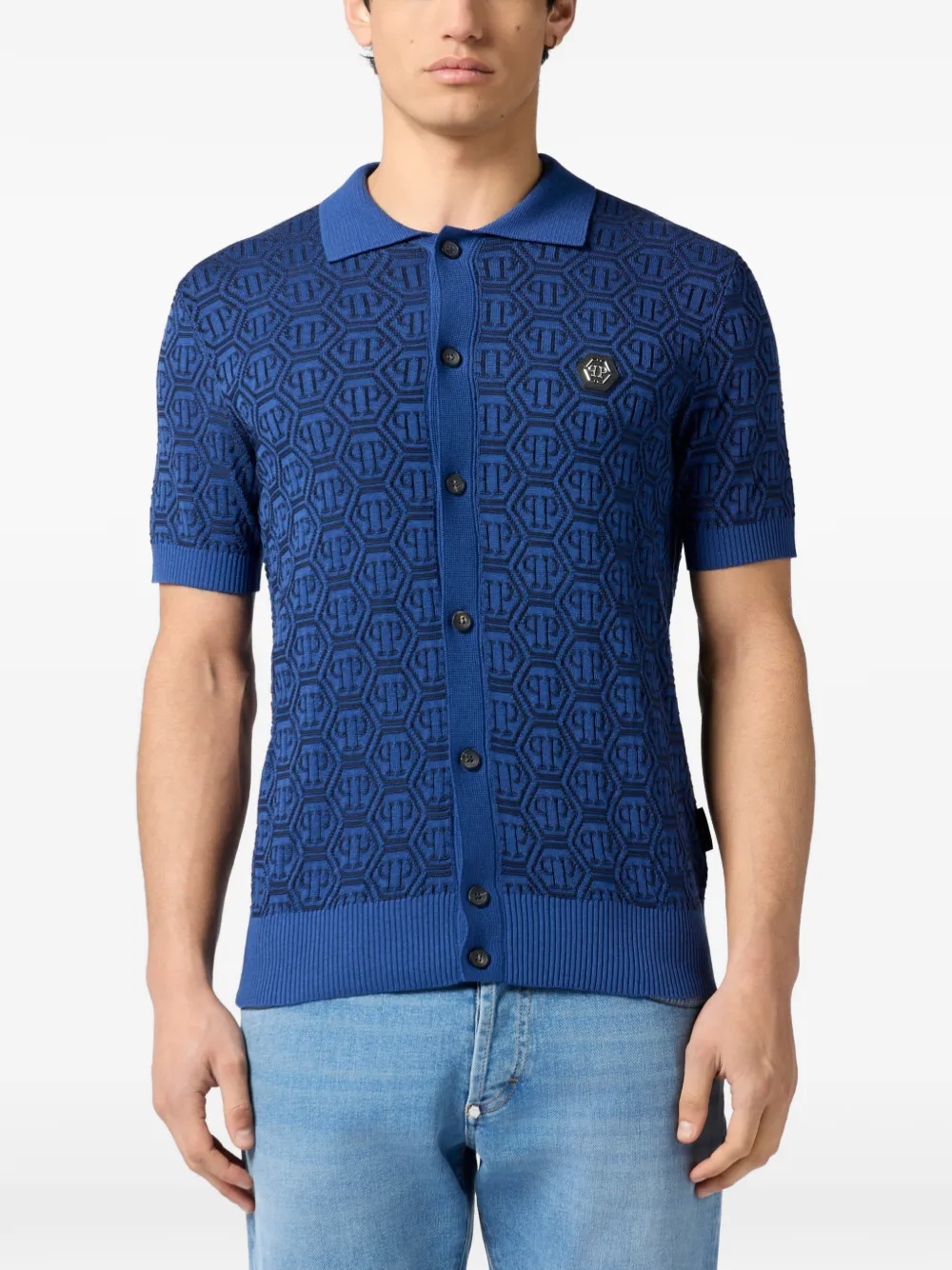  Philipp Plein Jacquard Monogram Cardigan - Blue 