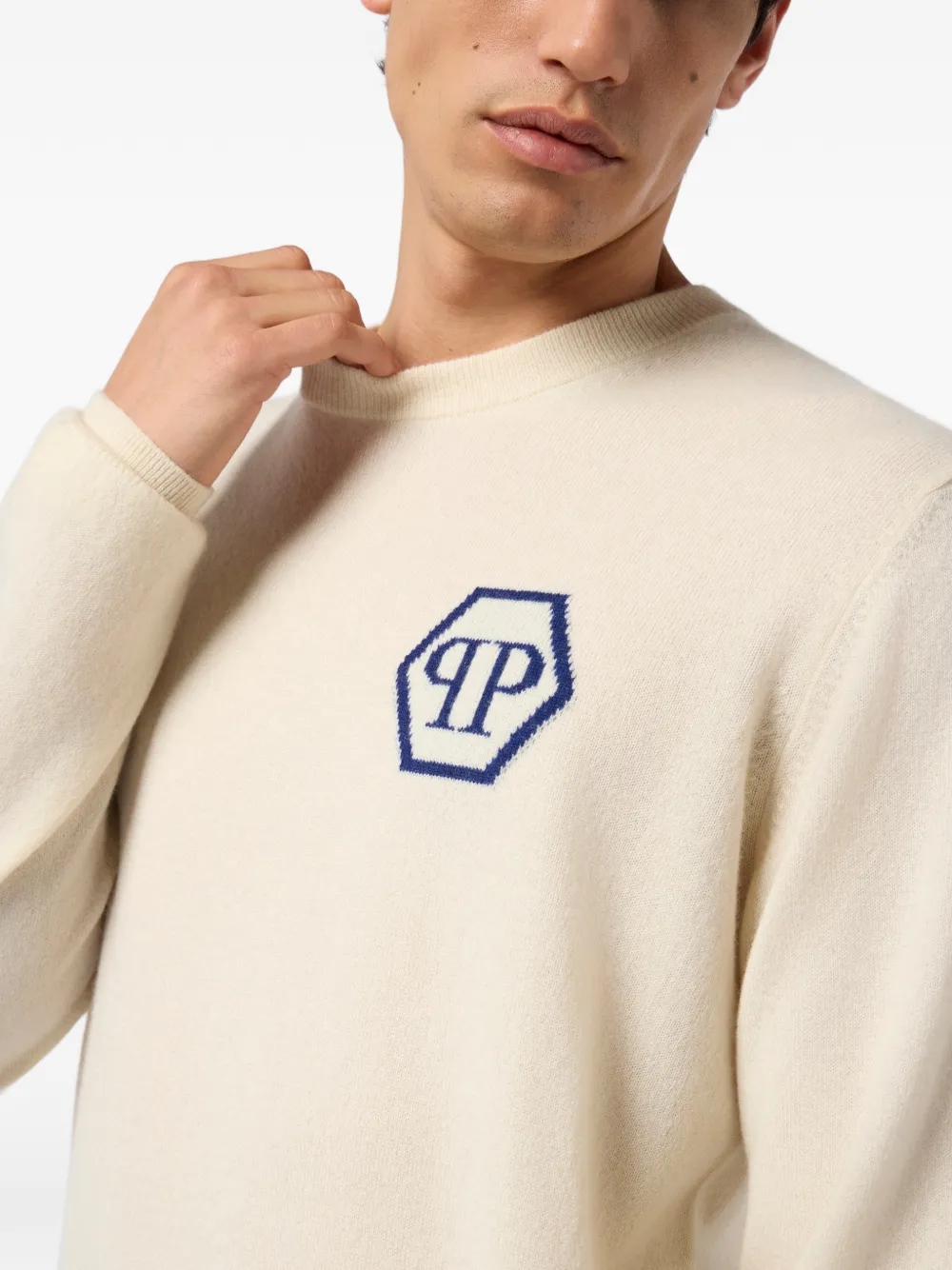Philipp Plein Kasjmier trui met jacquard Beige