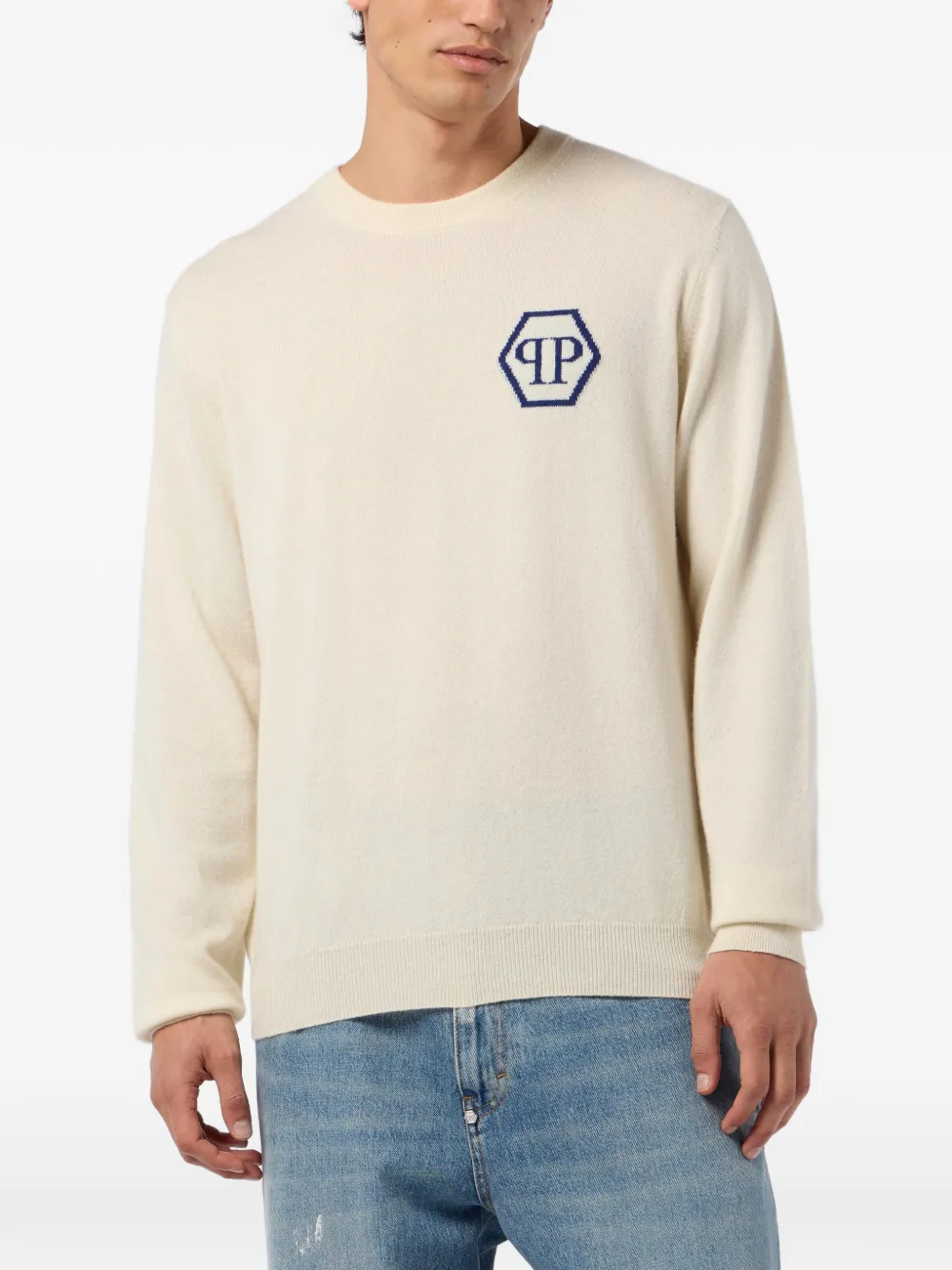 Philipp Plein Kasjmier trui met jacquard Beige