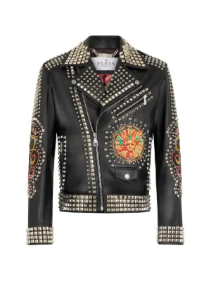 Philipp Plein leather biker jacket studs & patches