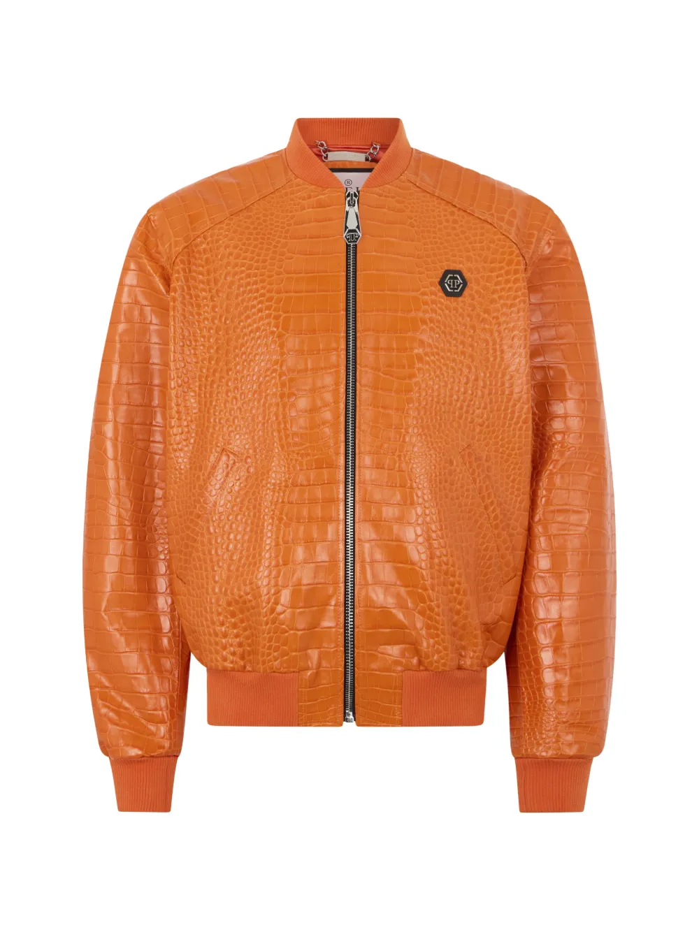 Philipp Plein embossed-leather bomber jacket - Orange