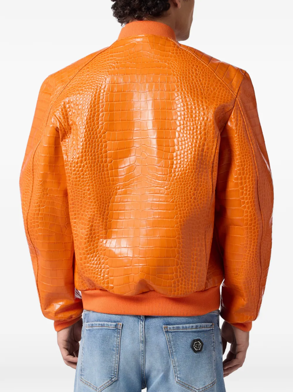 Philipp Plein Leren bomberjack met reliëf Oranje