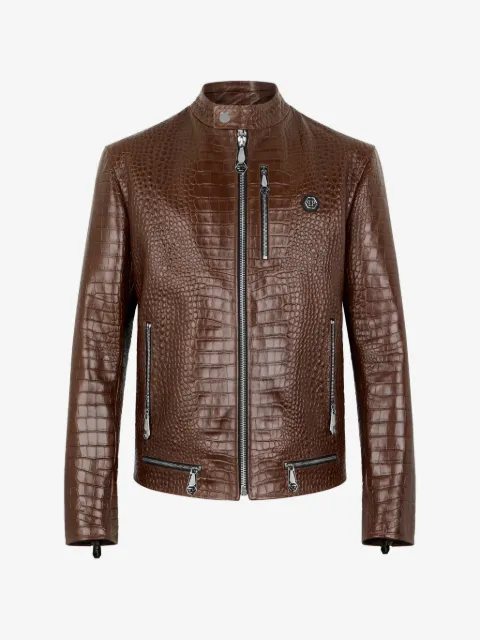 Philipp Plein veste en cuir à fermeture zippée