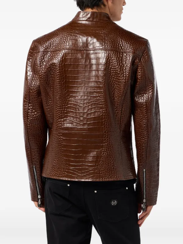 Philipp Plein ジップアップ レザージャケット | ブラウン | FARFETCH JP