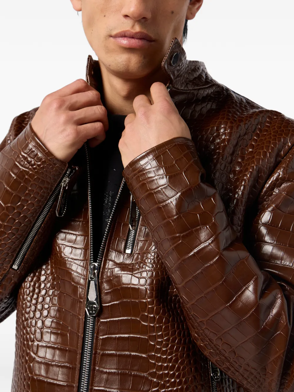 Philipp Plein Leren jack Bruin