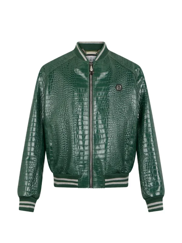 Philipp Plein レザー ボンバージャケット | グリーン | FARFETCH JP