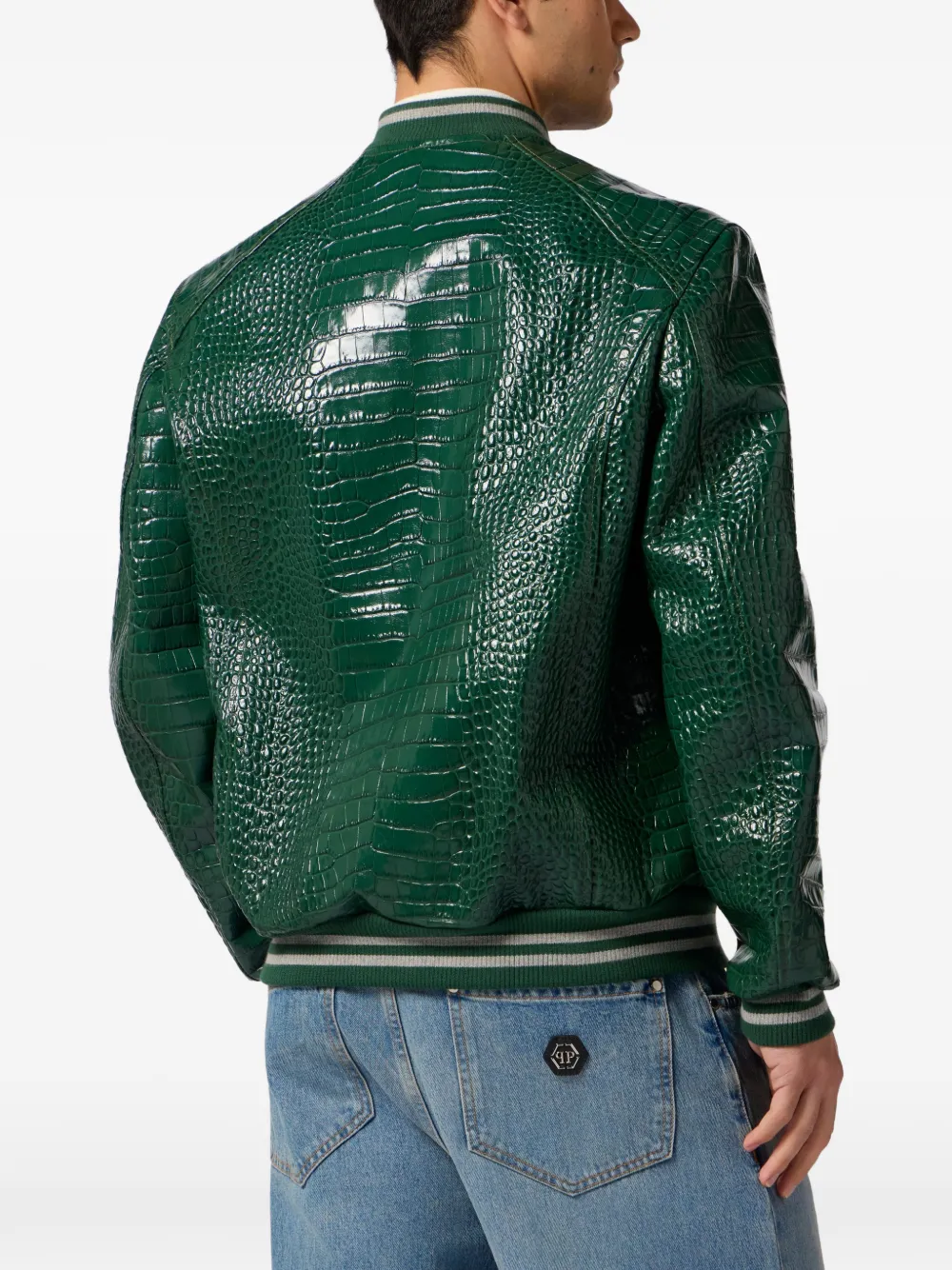 Philipp Plein Leren bomberjack Groen