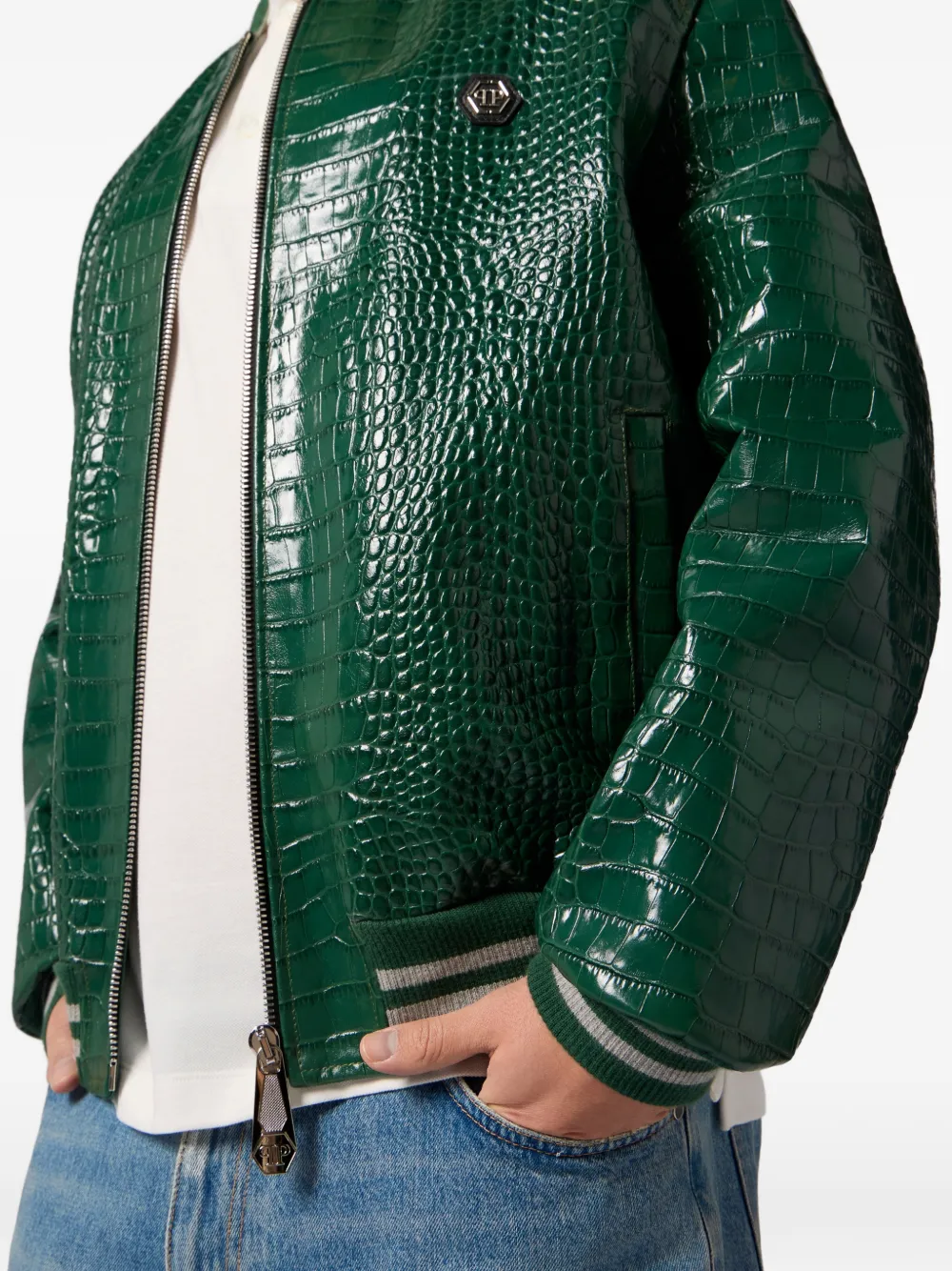 Philipp Plein Leren bomberjack Groen