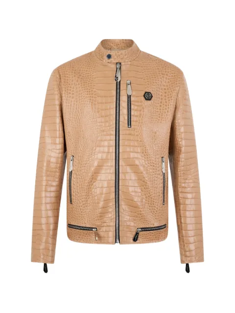 Philipp Plein croco print biker jacket