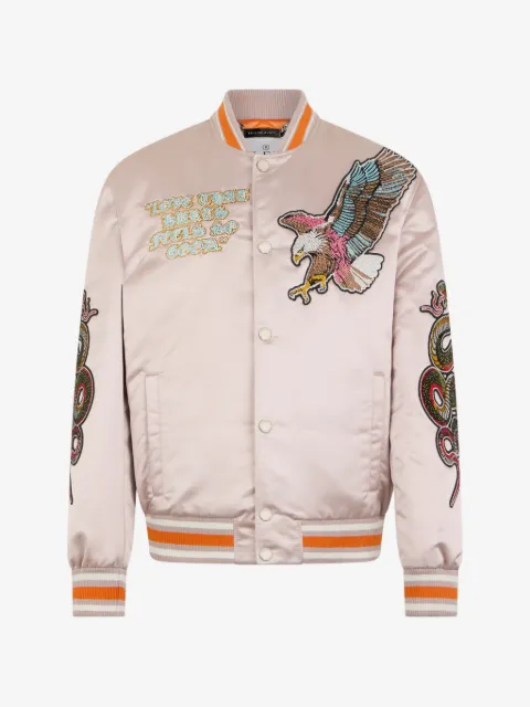 Philipp Plein shiny satin bomber tattoo patches strass