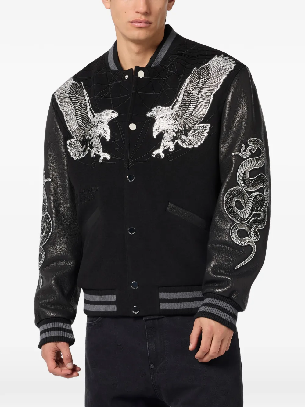 Philipp Plein Bomberjack met leren vlakken Zwart