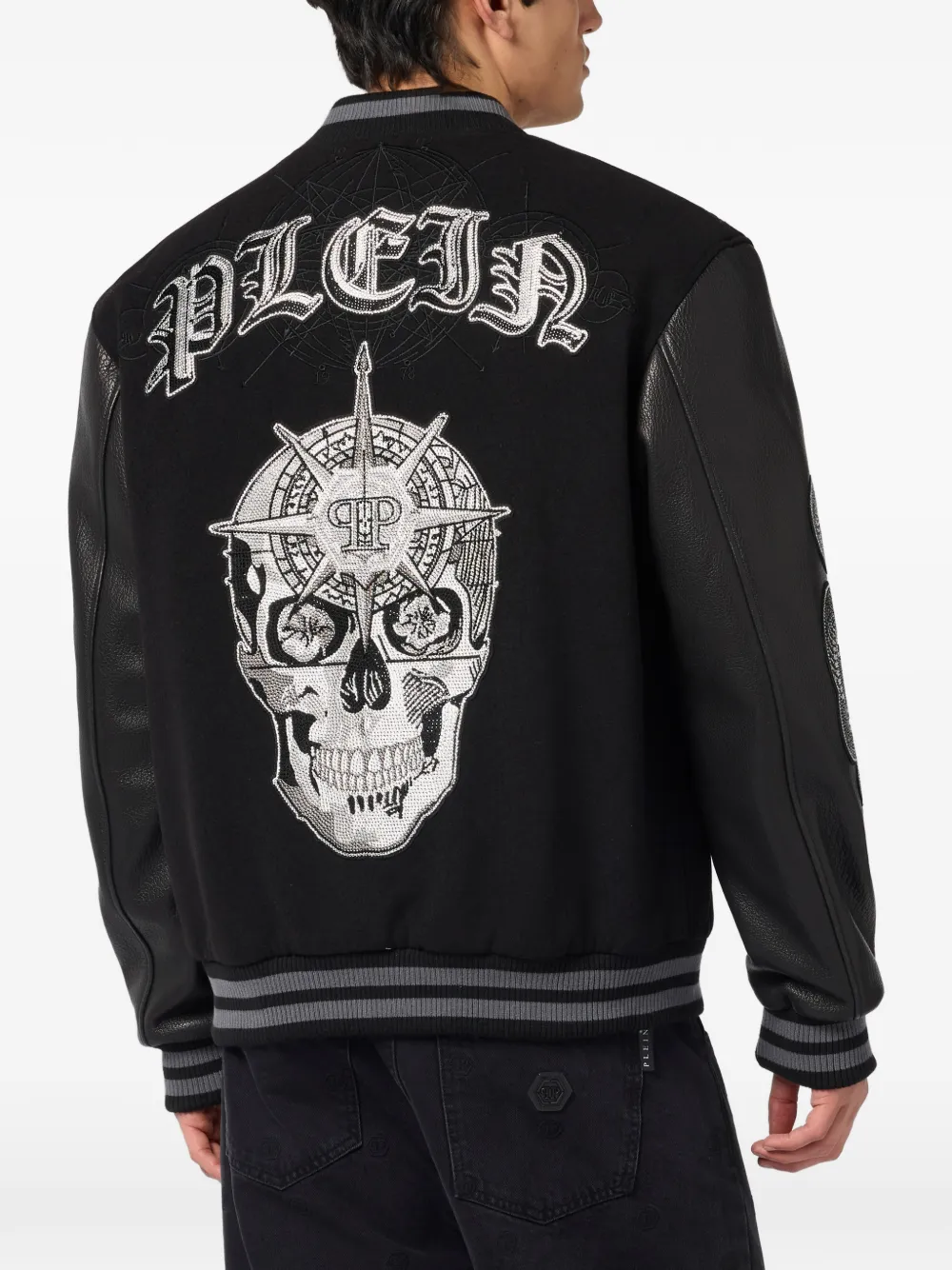 Philipp Plein Bomberjack met leren vlakken Zwart