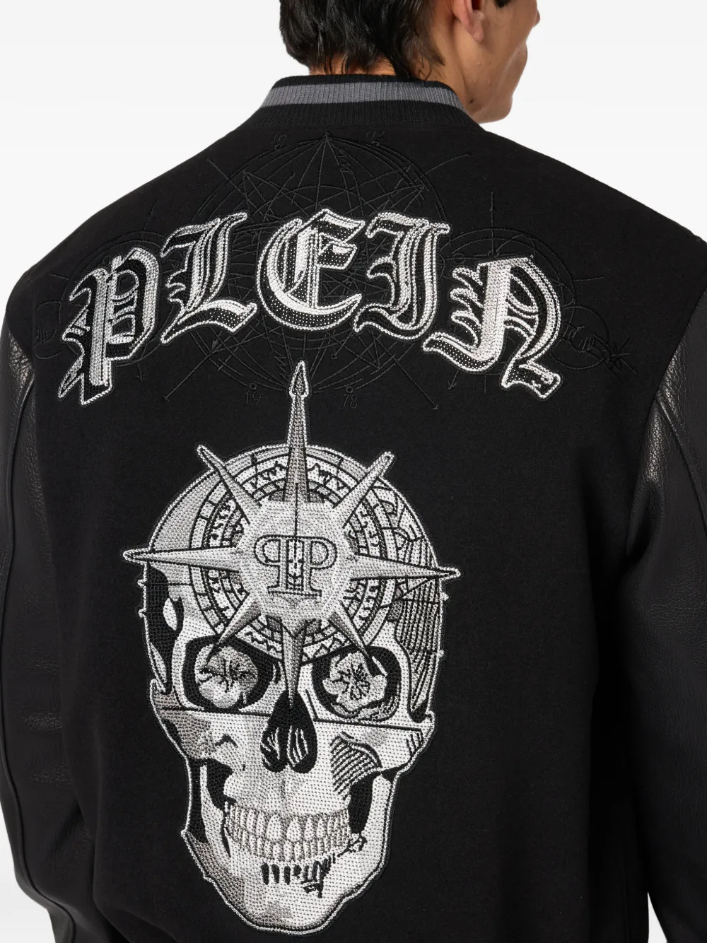 Philipp Plein Bomberjack met leren vlakken Zwart