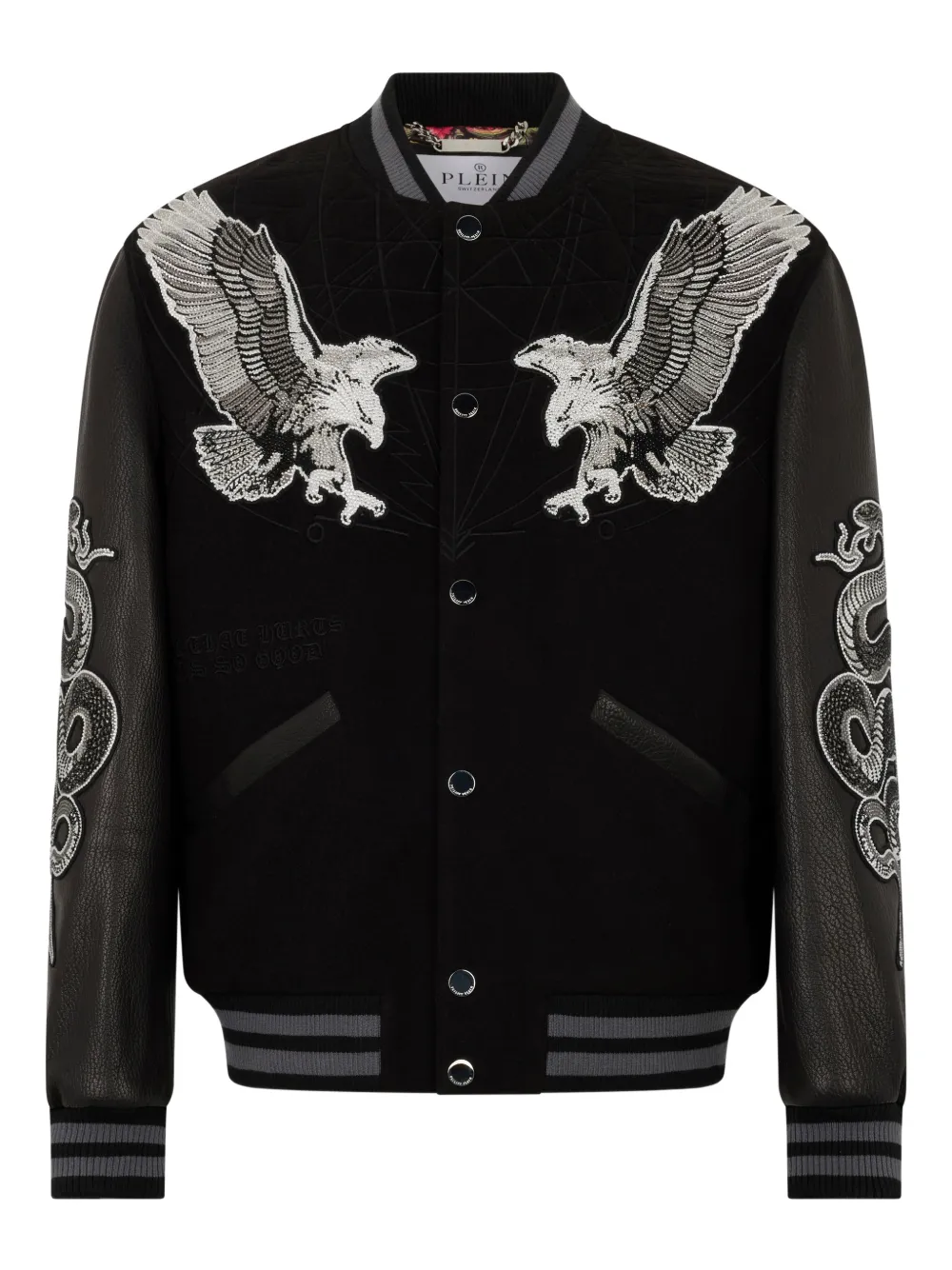 Philipp Plein Bomber con maniche in pelle - Nero
