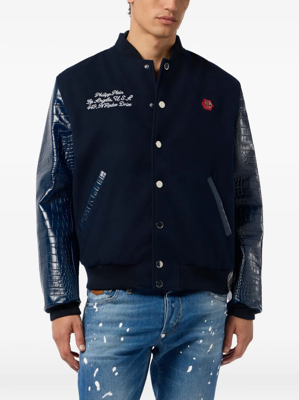 Philipp Plein Bomberjack met logodetail Blauw