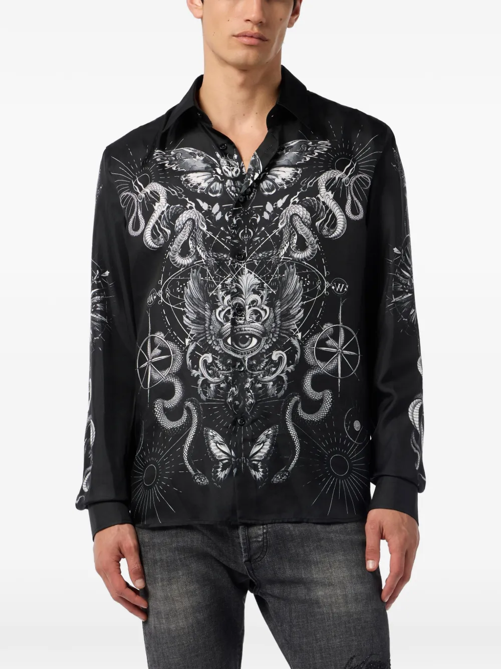  Philipp Plein Printed Silk Shirt - Black 