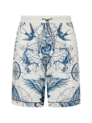 AMIRI pattern-logo-printed Silk Shorts | Blue | FARFETCH
