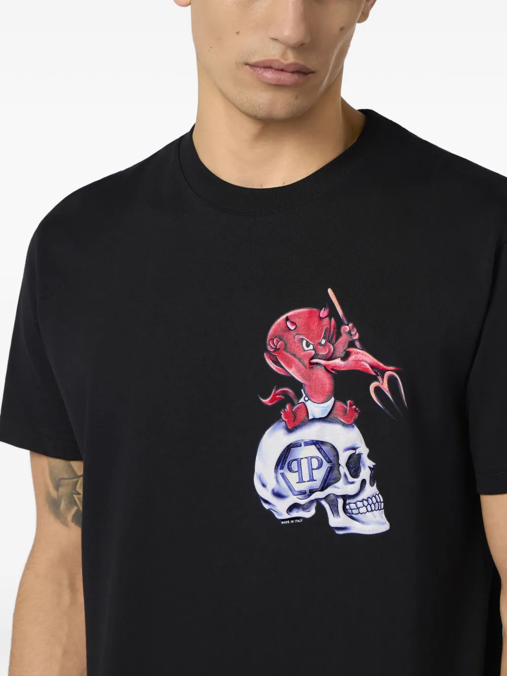Philipp Plein Baby Devil T-shirt met ronde hals Zwart