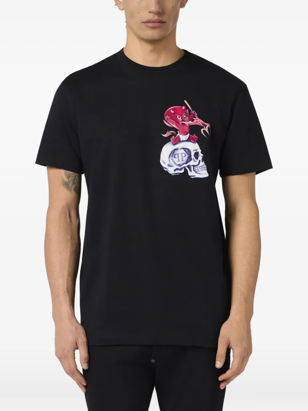 Philipp Plein Baby Devil T-shirt met ronde hals Zwart