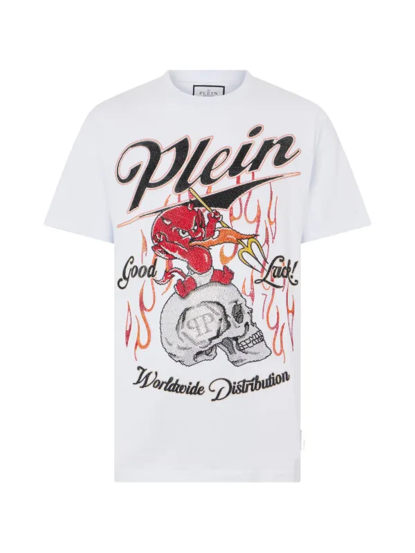 Philipp Plein rhinestone-graphic T-shirt | White | FARFETCH OM