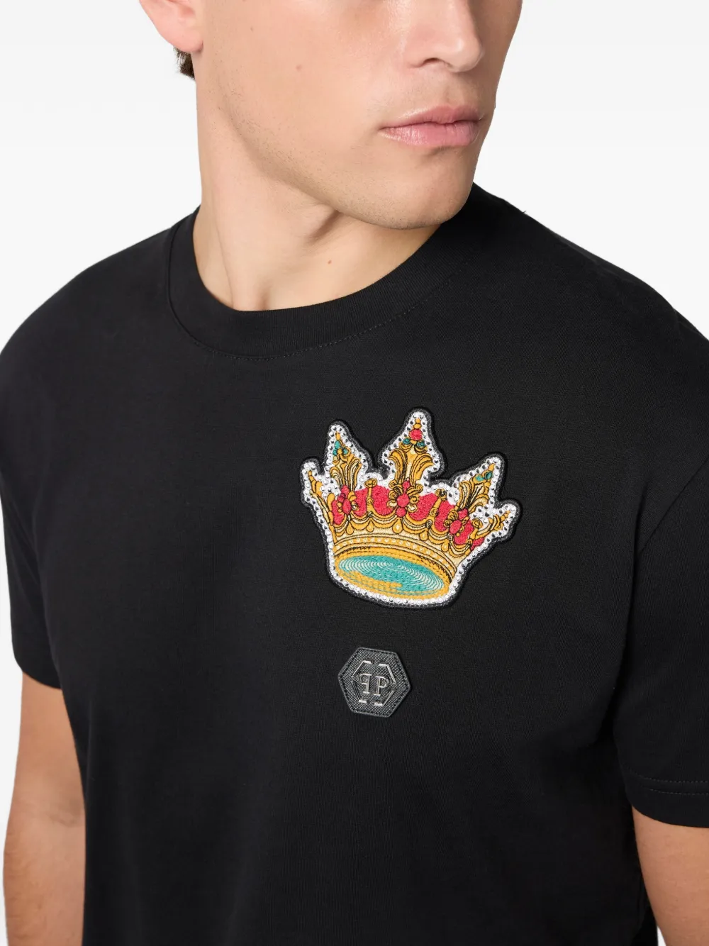 Philipp Plein T-shirt met geborduurde kroon Zwart