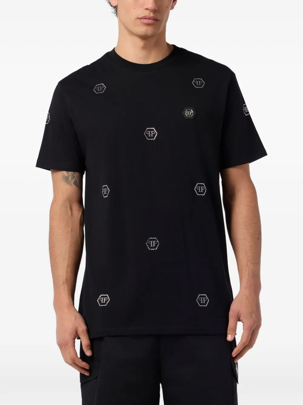 Philipp Plein T-shirt met monogram van stras Zwart